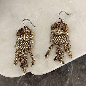 Owl Fossil Brass Earringg